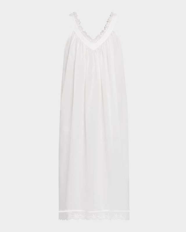 Conny-1 Ruched Lace-Trim Cotton Nightgown
